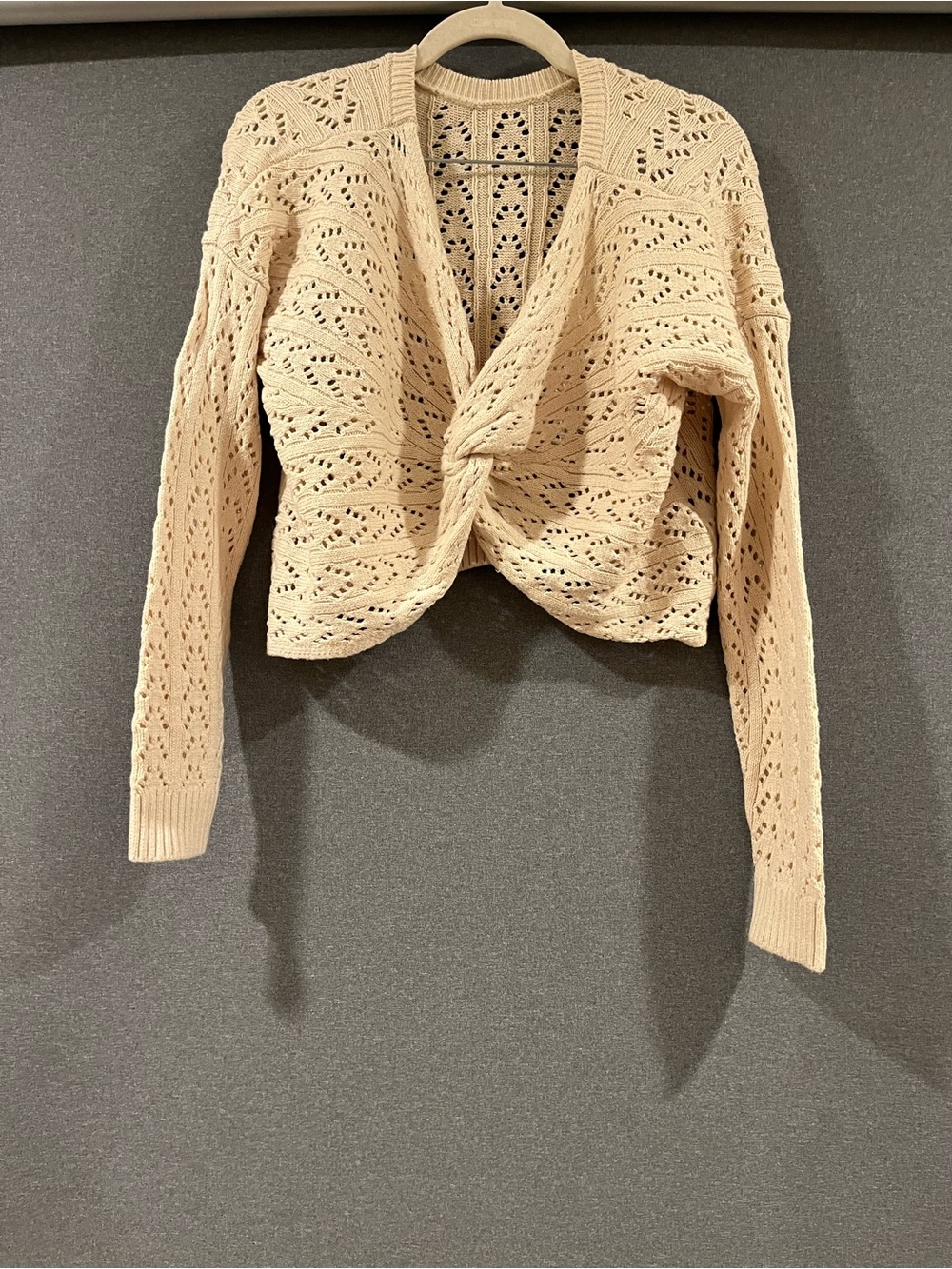 Knit Twist-Front Openwork Sweater - Cream